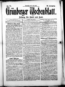 Grünberger Wochenblatt: Zeitung für Stadt und Land, No. 86. (18. Juli 1914)