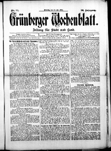 Grünberger Wochenblatt: Zeitung für Stadt und Land, No. 87. (20. Juli 1914)