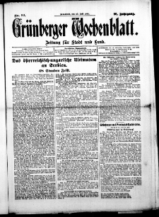 Grünberger Wochenblatt: Zeitung für Stadt und Land, No. 89. (25. Juli 1914)