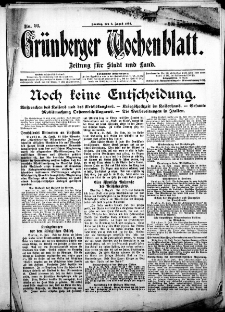 Grünberger Wochenblatt: Zeitung für Stadt und Land, No. 93. (2. August 1914)