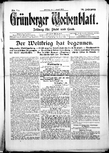 Grünberger Wochenblatt: Zeitung für Stadt und Land, No. 94. (4. August 1914)
