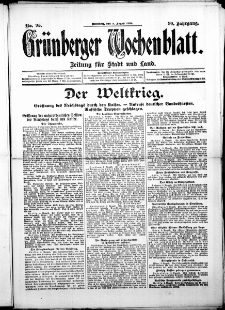 Grünberger Wochenblatt: Zeitung für Stadt und Land, No. 95. (5. August 1914)