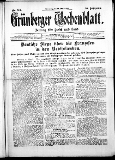 Grünberger Wochenblatt: Zeitung für Stadt und Land, No. 102. (13. August 1914)