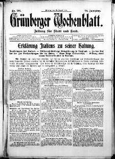 Grünberger Wochenblatt: Zeitung für Stadt und Land, No. 106. (18. August 1914)