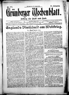 Grünberger Wochenblatt: Zeitung für Stadt und Land, No. 107. (19. August 1914)