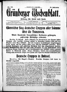 Grünberger Wochenblatt: Zeitung für Stadt und Land, No. 110. (22. August 1914)