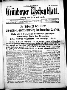 Grünberger Wochenblatt: Zeitung für Stadt und Land, No. 111. (23. August 1914)