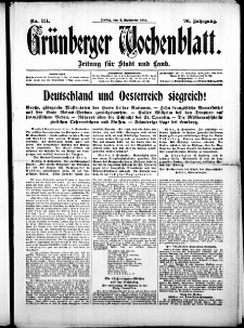 Grünberger Wochenblatt: Zeitung für Stadt und Land, No. 121. (4. September 1914)