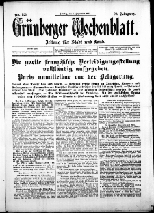 Grünberger Wochenblatt: Zeitung für Stadt und Land, No. 123. (6. September 1914)