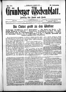 Grünberger Wochenblatt: Zeitung für Stadt und Land, No. 124. (8. September 1914)
