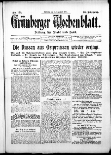 Grünberger Wochenblatt: Zeitung für Stadt und Land, No. 129. (13. September 1914)