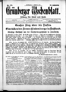 Grünberger Wochenblatt: Zeitung für Stadt und Land, No. 130. (15. September 1914)