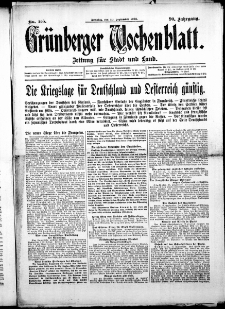 Grünberger Wochenblatt: Zeitung für Stadt und Land, No. 135. (20. September 1914)