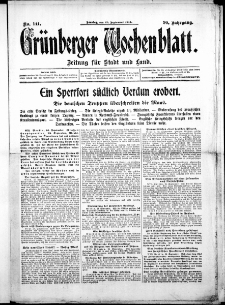 Grünberger Wochenblatt: Zeitung für Stadt und Land, No. 141. (27. September 1914)
