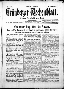 Grünberger Wochenblatt: Zeitung für Stadt und Land, No. 148. (6. Oktober 1914)