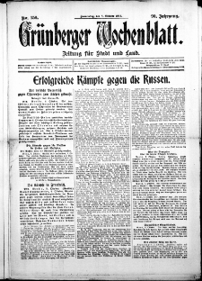 Grünberger Wochenblatt: Zeitung für Stadt und Land, No. 150. (8. Oktober 1914)