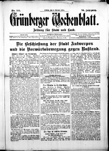 Grünberger Wochenblatt: Zeitung für Stadt und Land, No. 151. (9. Oktober 1914)