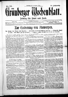 Grünberger Wochenblatt: Zeitung für Stadt und Land, No. 154. (13. Oktober 1914)