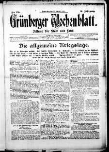 Grünberger Wochenblatt: Zeitung für Stadt und Land, No. 156. (15. Oktober 1914)