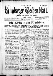 Grünberger Wochenblatt: Zeitung für Stadt und Land, No. 157. (16. Oktober 1914)