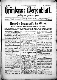 Grünberger Wochenblatt: Zeitung für Stadt und Land, No. 180. (12. November 1914)