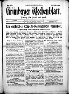 Grünberger Wochenblatt: Zeitung für Stadt und Land, No. 181. (13. November 1914)