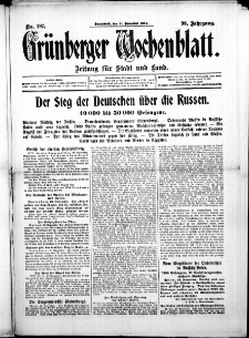 Grünberger Wochenblatt: Zeitung für Stadt und Land, No. 187. (21. November 1914)