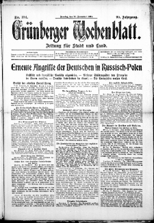 Grünberger Wochenblatt: Zeitung für Stadt und Land, No. 194. (29. November 1914)