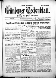 Grünberger Wochenblatt: Zeitung für Stadt und Land, No. 199. (5. Dezember 1914)