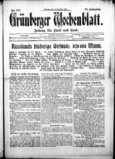 Grünberger Wochenblatt: Zeitung für Stadt und Land, No. 207. (15. Dezember 1914)
