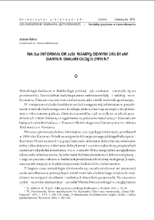 Na ile informator jest wiarygodnym źródłem danych dialektologicznych? = To what extent is an informant a reliable source of dialectological information?