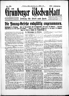 Grünberger Wochenblatt: Zeitung für Stadt und Land, No.61. ( 13. März 1930 )