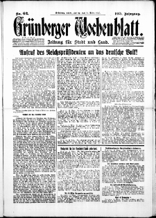 Grünberger Wochenblatt: Zeitung für Stadt und Land, No.62. ( 14. März 1930 )