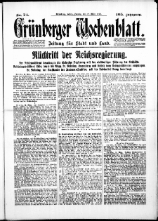 Grünberger Wochenblatt: Zeitung für Stadt und Land, No. 74. ( 28. März 1930 )