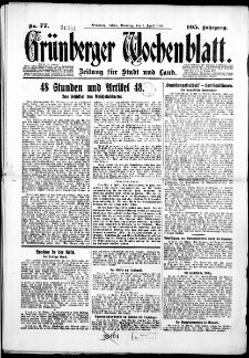 Grünberger Wochenblatt: Zeitung für Stadt und Land, No. 77. ( 1. April 1930 )