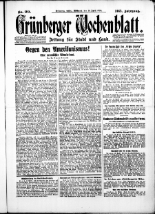 Grünberger Wochenblatt: Zeitung für Stadt und Land, No. 90. ( 16. April 1930 )