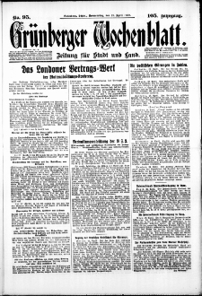 Grünberger Wochenblatt: Zeitung für Stadt und Land, No. 95. ( 24. April 1930 )