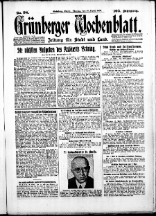 Grünberger Wochenblatt: Zeitung für Stadt und Land, No. 98. ( 28. April 1930 )