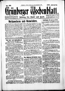 Grünberger Wochenblatt: Zeitung für Stadt und Land, No. 99. ( 29. April 1930 )