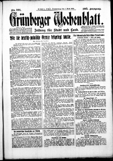 Grünberger Wochenblatt: Zeitung für Stadt und Land, No. 101. ( 1. Mai 1930 )