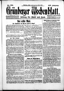 Grünberger Wochenblatt: Zeitung für Stadt und Land, No. 102. ( 2. Mai 1930 )