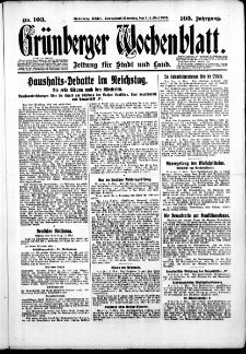 Grünberger Wochenblatt: Zeitung für Stadt und Land, No. 103. ( 3./4. Mai 1930 )