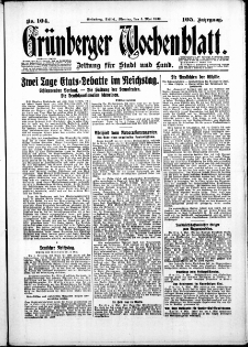 Grünberger Wochenblatt: Zeitung für Stadt und Land, No. 104. ( 5. Mai 1930 )