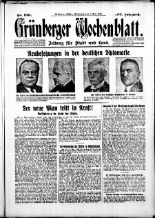 Grünberger Wochenblatt: Zeitung für Stadt und Land, No. 106. ( 7. Mai 1930 )