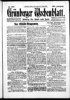 Grünberger Wochenblatt: Zeitung für Stadt und Land, No. 107. ( 8. Mai 1930 )