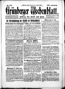 Grünberger Wochenblatt: Zeitung für Stadt und Land, No. 114. ( 16. Mai 1930 )