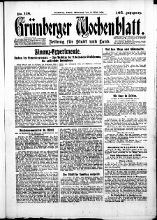 Grünberger Wochenblatt: Zeitung für Stadt und Land, No. 118. ( 21. Mai 1930 )