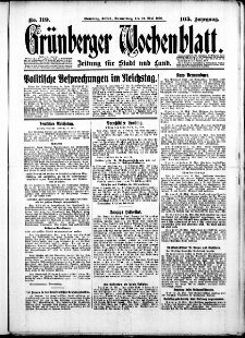 Grünberger Wochenblatt: Zeitung für Stadt und Land, No. 119. ( 22. Mai 1930 )