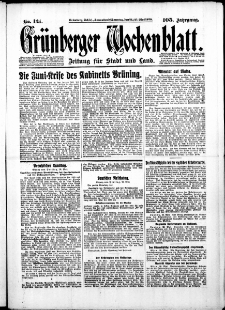 Grünberger Wochenblatt: Zeitung für Stadt und Land, No. 121. ( 24./ 25. Mai 1930 )