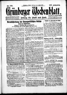 Grünberger Wochenblatt: Zeitung für Stadt und Land, No. 131. ( 6. Juni 1930 )